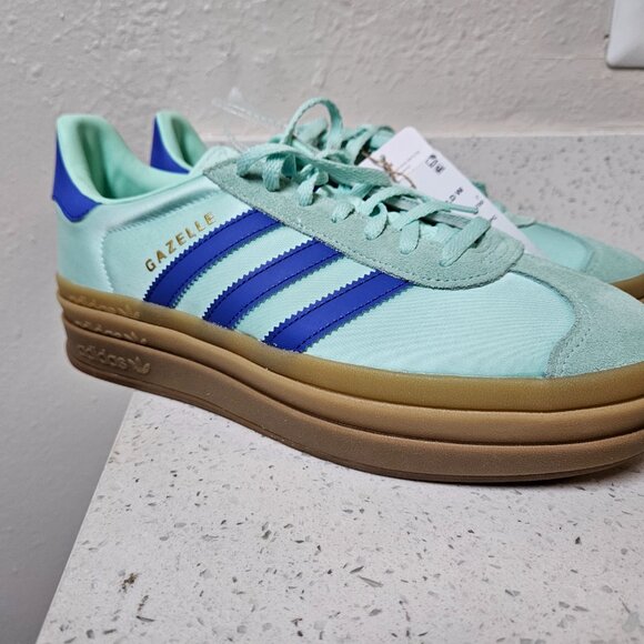 Size 8.5 - Adidas Gazelle Bold Platform Clear Mint Lucid Blue Satin W - Picture 5 of 14